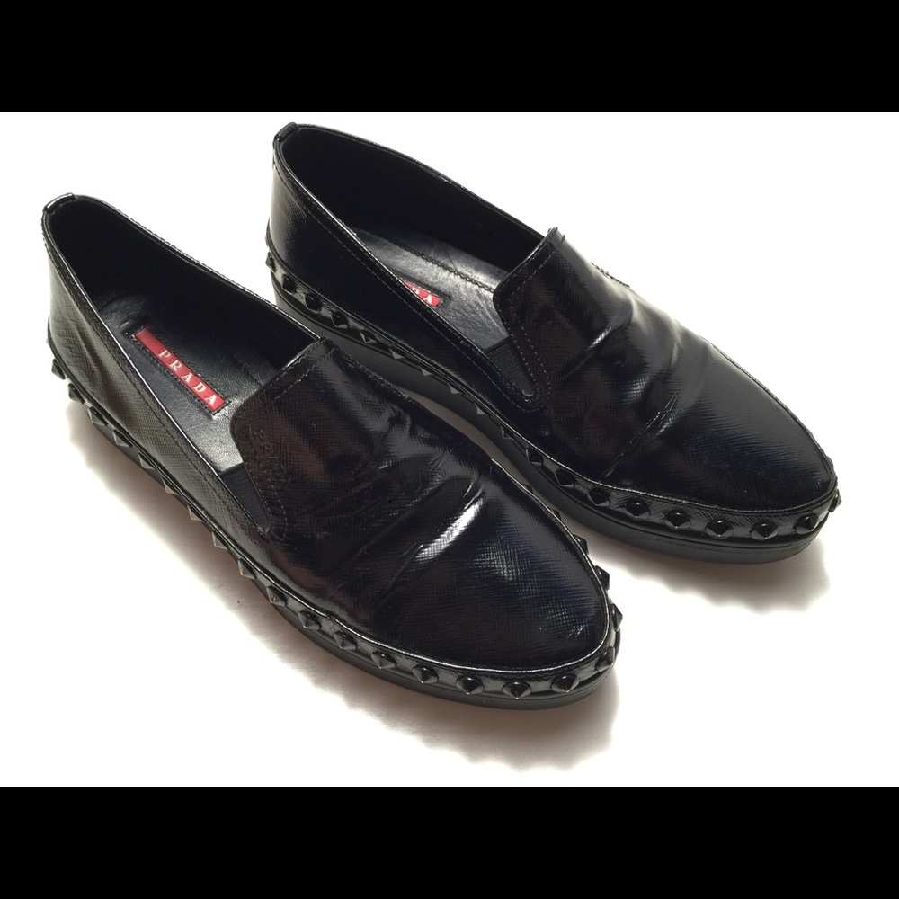 PRADA black studded slip-on shoes size 37.5